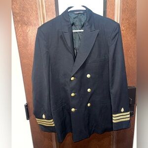 Men's U.S. Navy Black Double-Breasted Jacket w/ Gold Accents Patriot Sz 39 Long